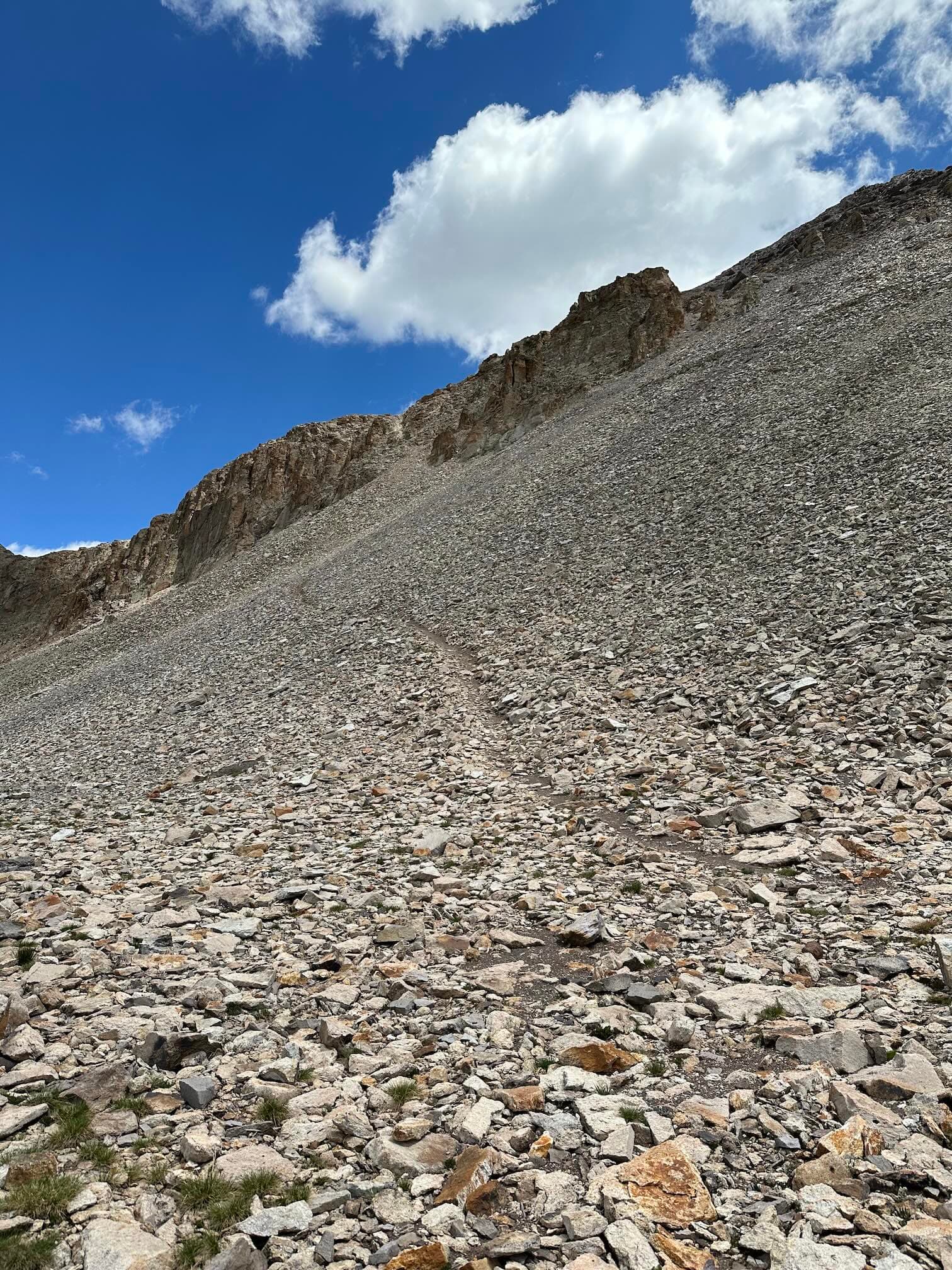 The beginning of Columbine Pass, a trail through the scree.