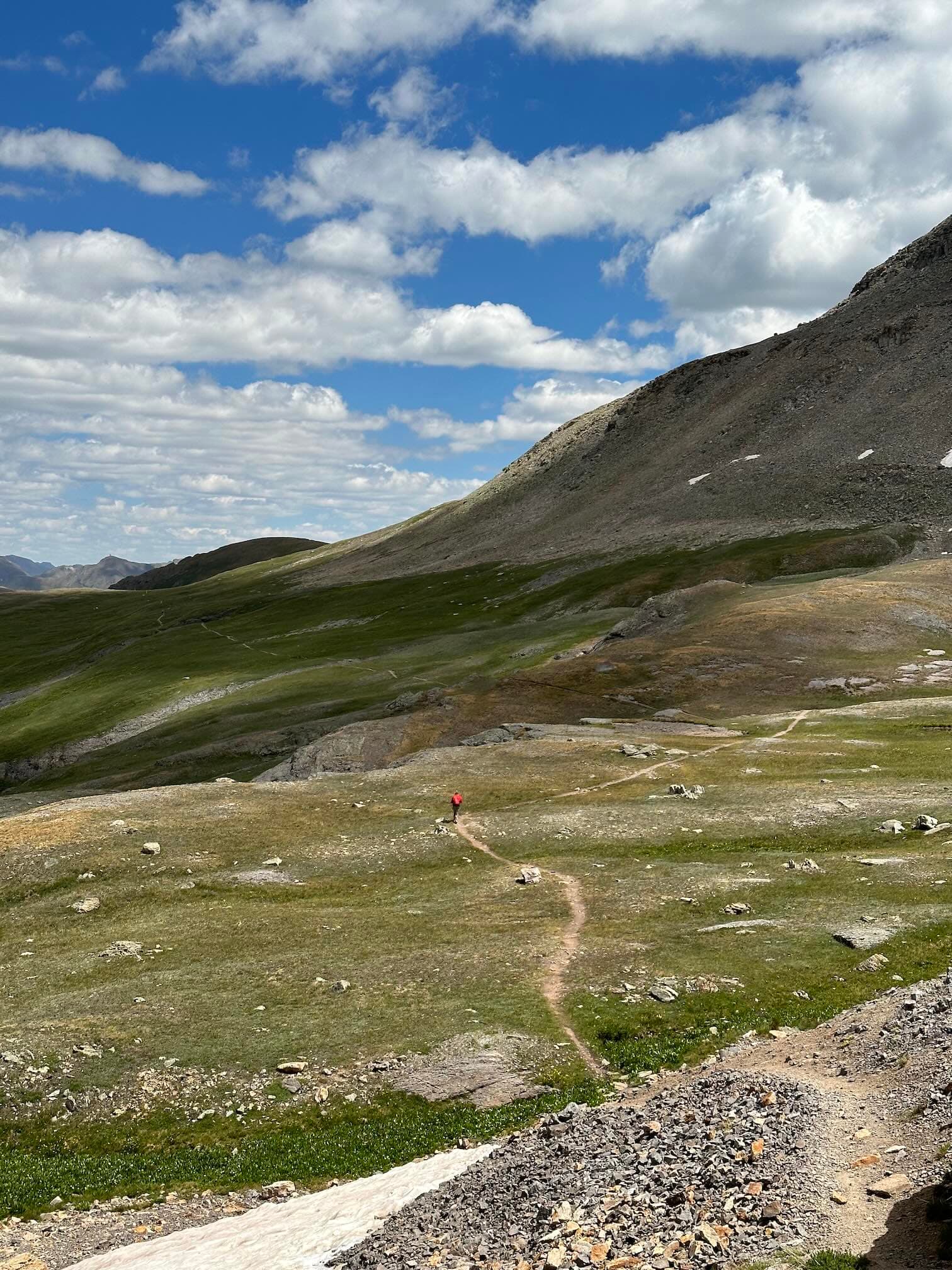 The Columbine Lake trail heading east and down from the lake.