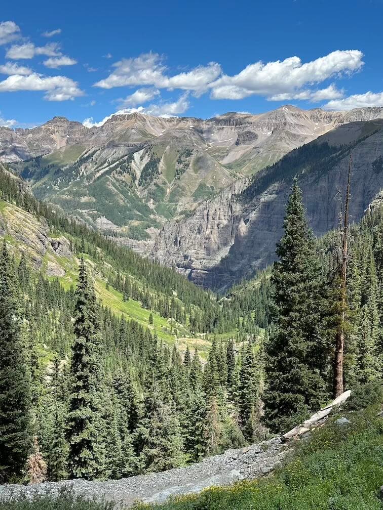 Looking back towards Telluride from the Blue Lake / Lewis Basin combined trail.