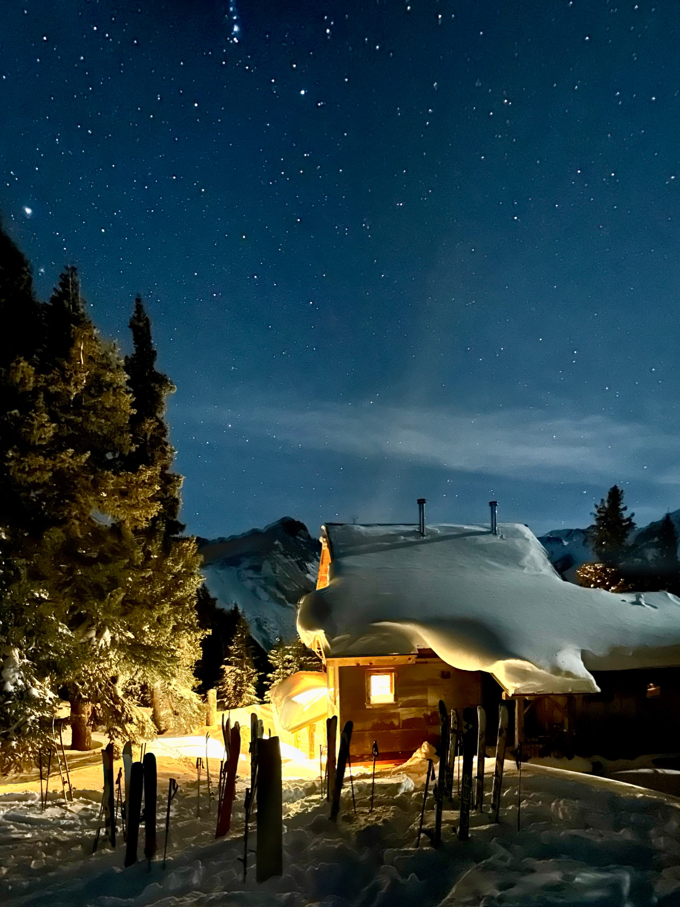 The hut under a starry night sky