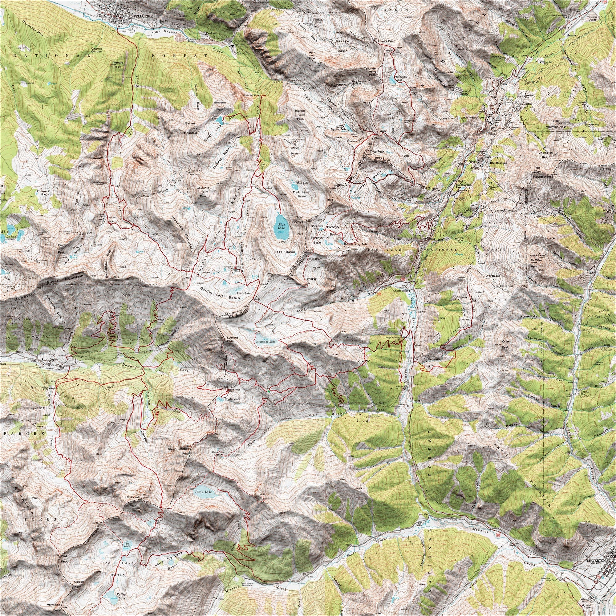 Overview map of the summer trails around the OPUS Hut
