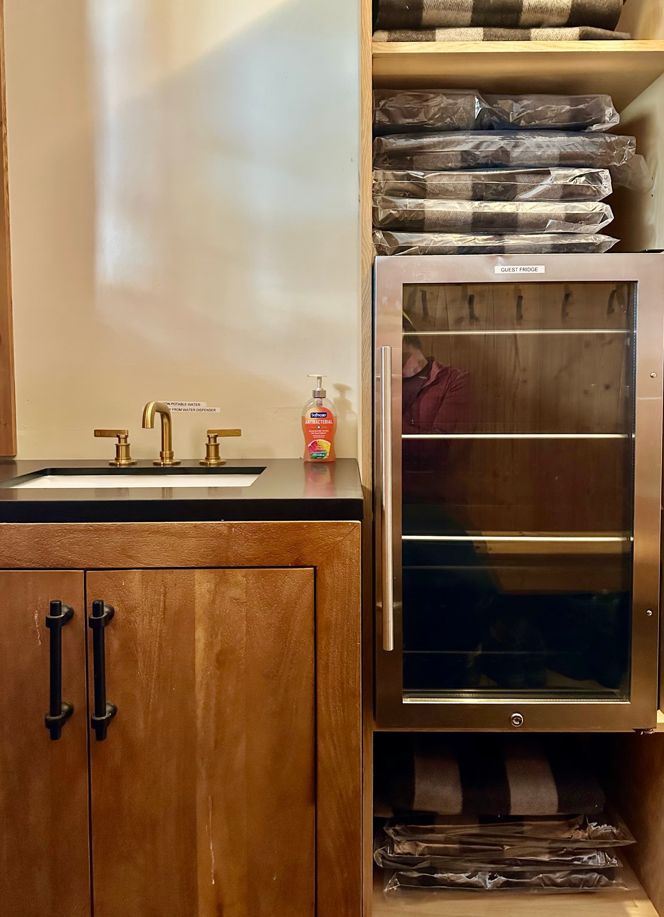 Guest sink and shared fridge
